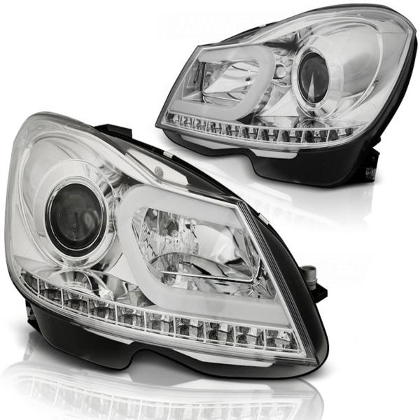 Scheinwerfer LED Tagfahrlicht Optik für Mercedes C-Klasse W204 Bj. 11-15 Chrom