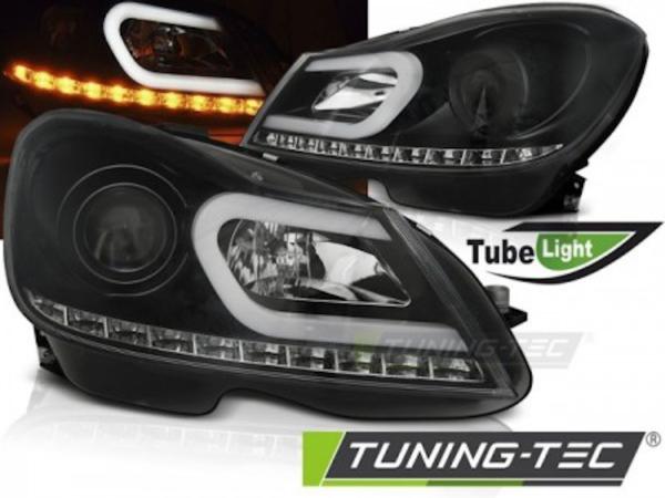 Scheinwerfer LED Tagfahrlicht Optik für Mercedes C-Klasse W204 Bj. 11-15 Schwarz