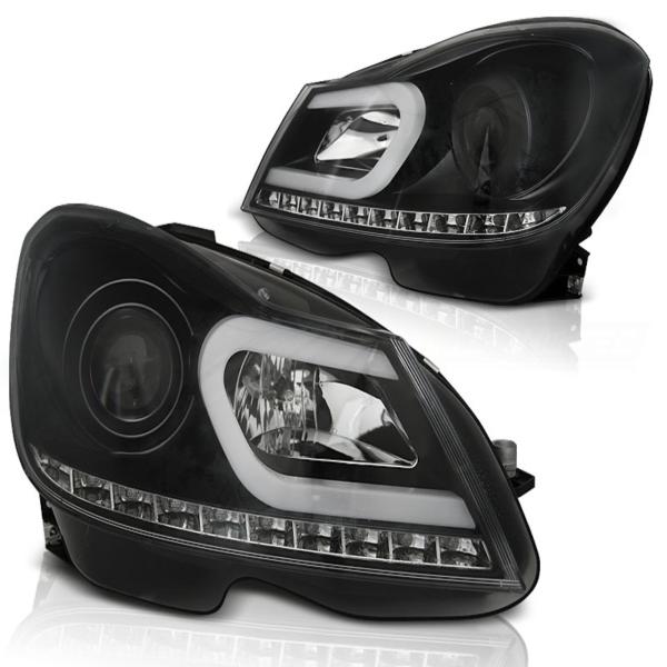 Scheinwerfer LED Tagfahrlicht Optik für Mercedes C-Klasse W204 Bj. 11-15 Schwarz