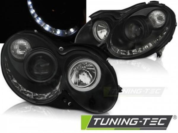 Scheinwerfer LED Tagfahrlicht Optik für Mercedes CLK W209 Bj. 03-10 Schwarz