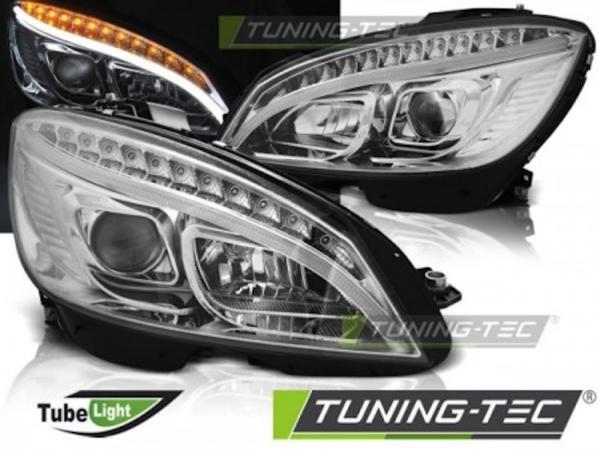 Scheinwerfer LED Tagfahrlicht Optik für Mercedes C-Klasse W204 07-10 Chrom LTI