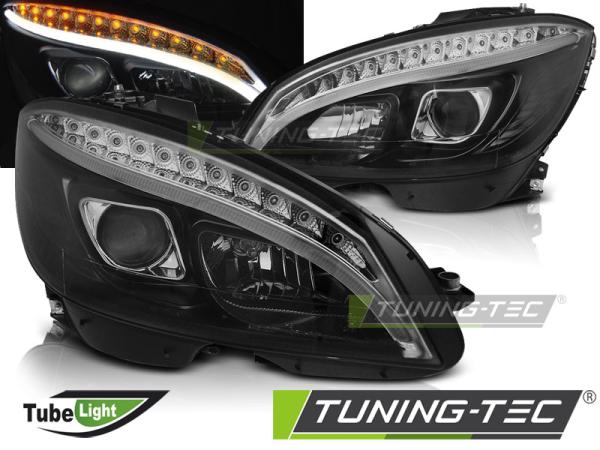 Scheinwerfer Tagfahrlicht Optik für Mercedes W204 Bj. 07-11 Schwarz LED Blinker