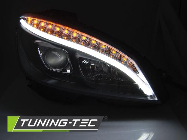 Scheinwerfer Tagfahrlicht Optik für Mercedes W204 Bj. 07-11 Schwarz LED Blinker