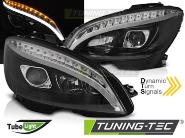 Scheinwerfer LED Tagfahrlicht Optik für Mercedes C-Klasse W204 07-10 Schwarz LTI