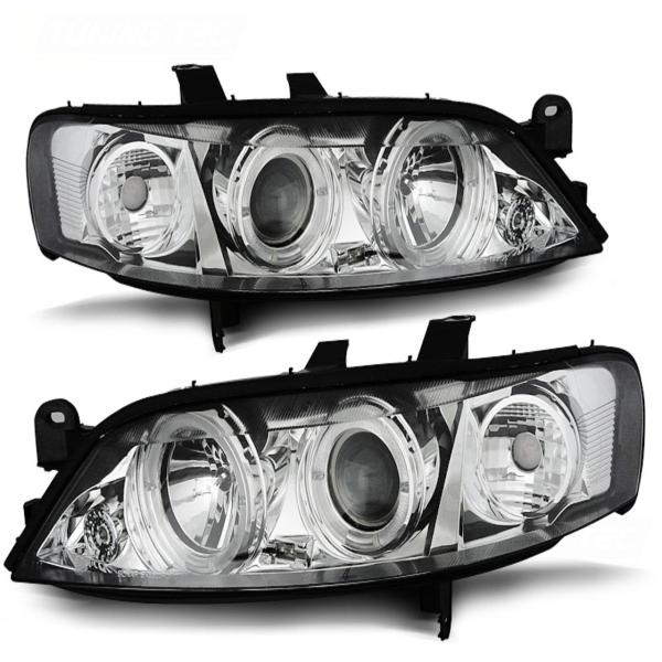 Scheinwerfer Angel Eyes für Opel Vectra B Facelift Bj. 99-02 Chrom