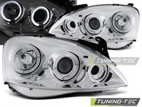 Scheinwerfer Angel Eyes für Opel Corsa C Bj. 00-06 Chrom