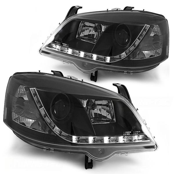 Scheinwerfer LED Tagfahrlicht Optik für Opel Astra G Bj. 98-05 Schwarz