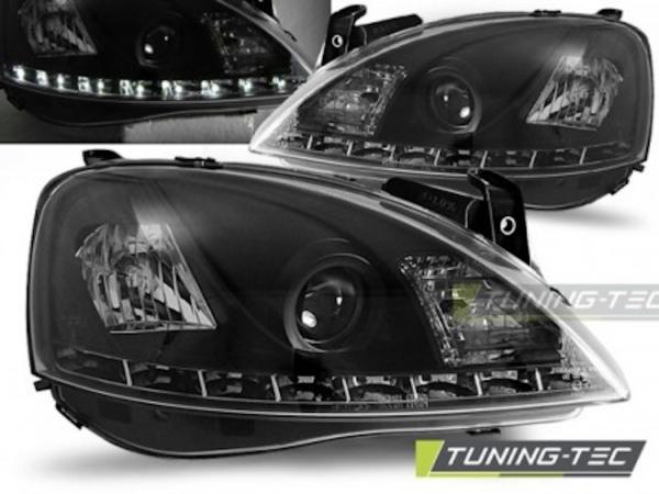 Scheinwerfer LED Tagfahrlicht Optik für Opel Corsa C Bj. 00-06 Schwarz