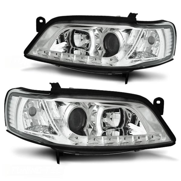 LED Tagfahrlicht Design Scheinwerfer für Opel Vectra B Facelift 99-02 chrom