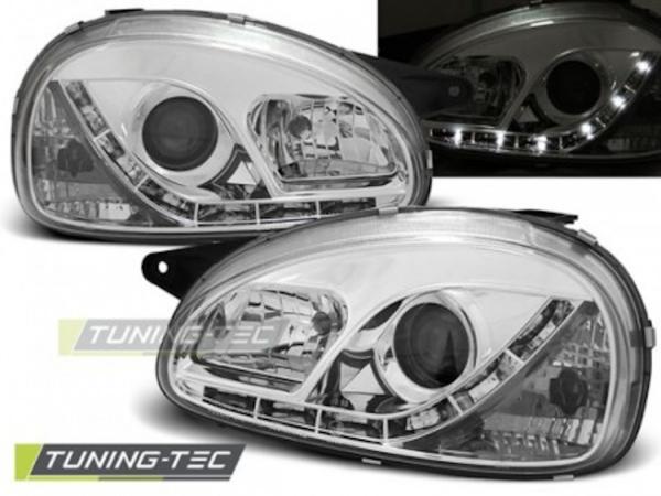 Scheinwerfer LED Tagfahrlicht für Opel Corsa B Bj. 93-00 Chrom