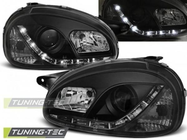Scheinwerfer LED Tagfahrlicht für Opel Corsa B Bj. 93-00 Schwarz