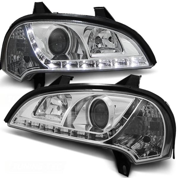 Scheinwerfer LED Tagfahrlicht Optik für Opel Tigra A Bj. 94-00 Chrom