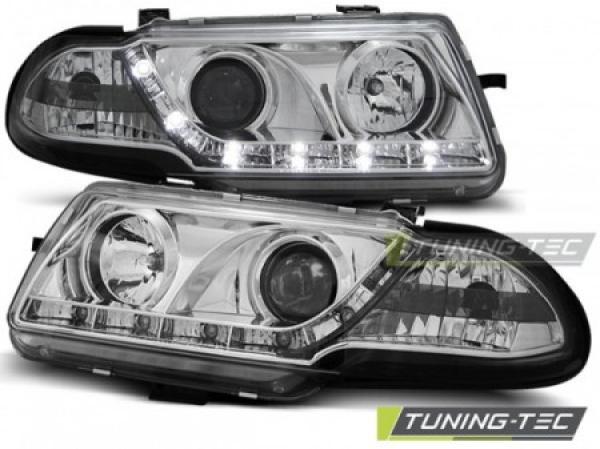 Scheinwerfer LED Tagfahrlicht Optik für Opel Astra F Bj. 91-94 Chrom