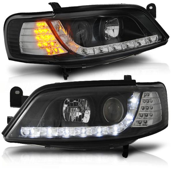 Scheinwerfer LED Tagfahrlicht Optik für Opel Vectra B 95-98 Schwarz LED Blinker