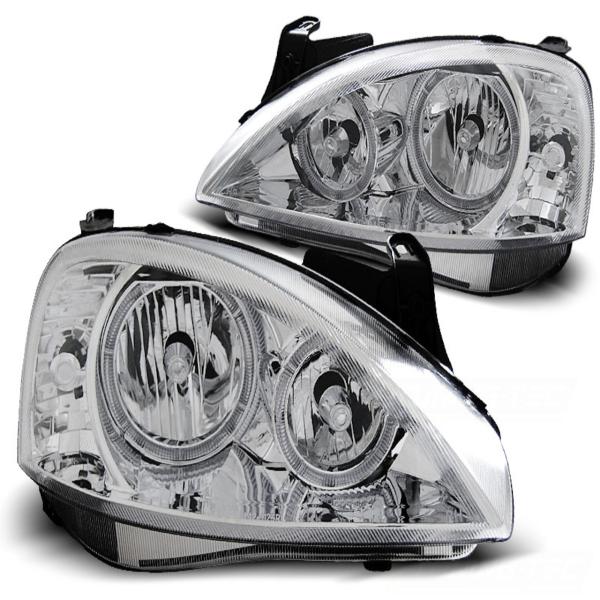 Scheinwerfer Angel Eyes für Opel Corsa C Bj. 00-06 Chrom