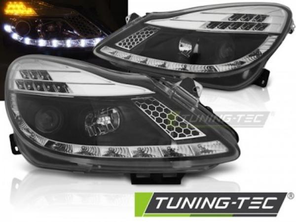 Scheinwerfer LED Tagfahrlicht Optik für Opel Corsa D 06- Schwarz mit LED Blinker