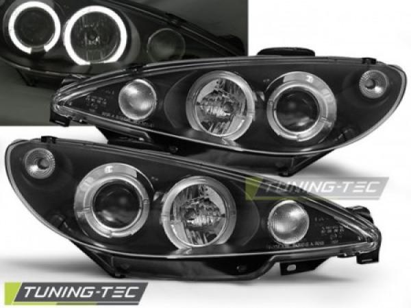 Scheinwerfer Angel Eyes für Peugeot 206 Bj. 98-06 Schwarz H4