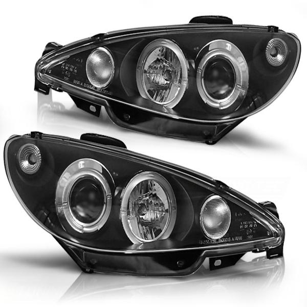Scheinwerfer Angel Eyes für Peugeot 206 Bj. 98-06 Schwarz H7
