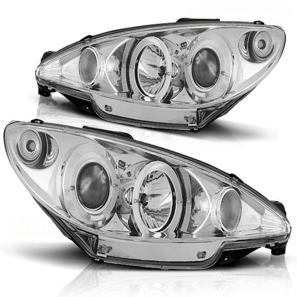 Scheinwerfer Angel Eyes für Peugeot 206 Bj. 98-06 Chrom H4
