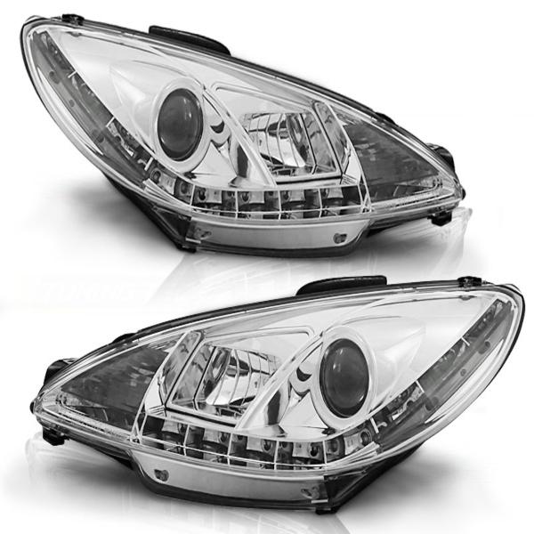 Scheinwerfer LED Tagfahrlicht Optik für Peugeot 206 Bj. 98-06 Chrom