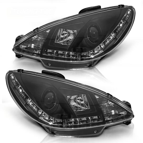 Scheinwerfer LED Tagfahrlicht Optik für Peugeot 206 Bj. 98-06 Schwarz