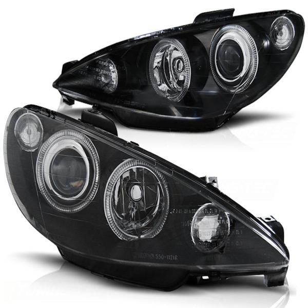 Scheinwerfer Angel Eyes für Peugeot 206 Bj. 98-06 Schwarz