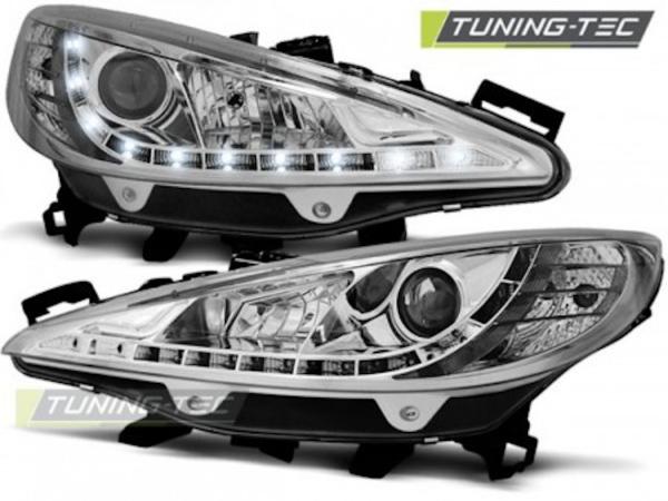 Scheinwerfer LED Tagfahrlicht Optik für Peugeot 207 Bj. 06-12 Chrom