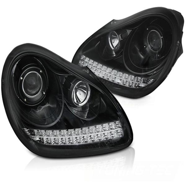 Xenon Scheinwerfer LED Tagfahrlicht Optik für Porsche Cayenne 955  02-06 Schwarz