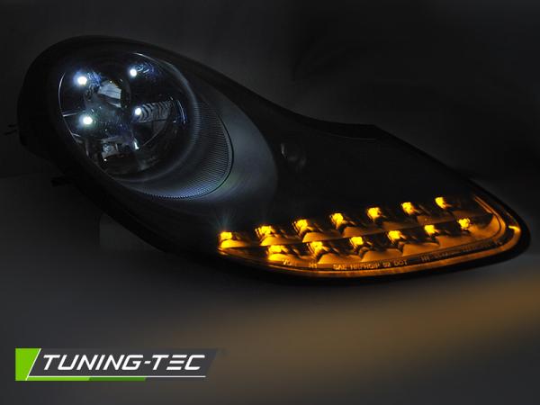 Scheinwerfer LED Tagfahrlicht Optik für Porsche Boxster 986 911 996 Schwarz Matt