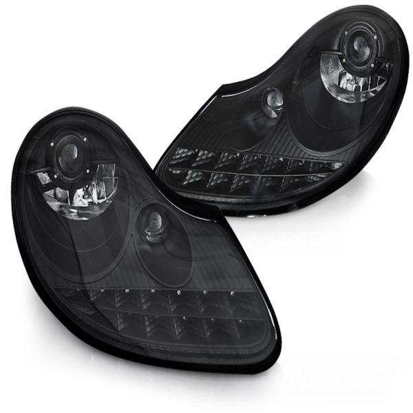 Scheinwerfer LED Tagfahrlicht Optik für Porsche Boxster 986 911 996 Schwarz Matt
