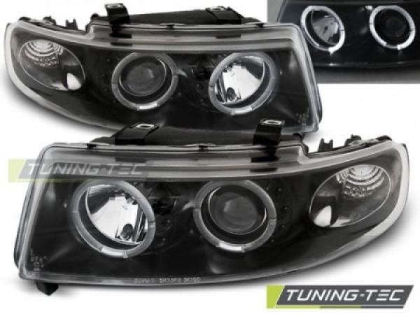 Scheinwerfer Angel Eyes für Seat Leon 1M / Toledo 1M Bj. 99-06 Schwarz