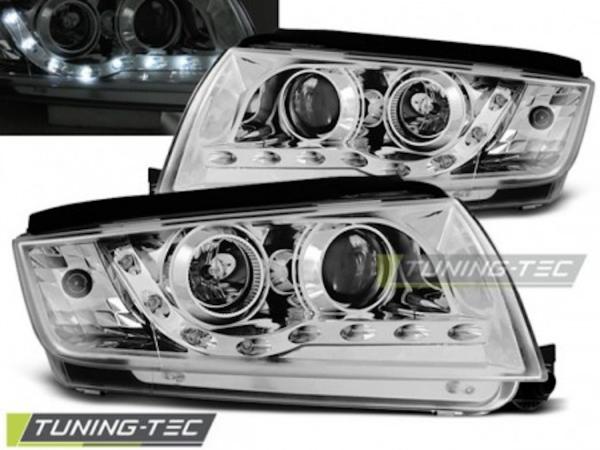Scheinwerfer LED Tagfahrlicht Optik für Skoda Fabia 1 Bj. 99-08 Chrom
