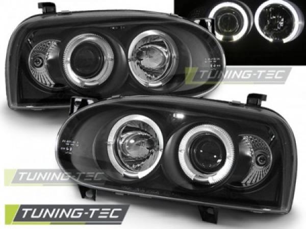 LED Angel Eyes Scheinwerfer für VW Golf 3 91-97 schwarz