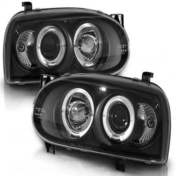 LED Angel Eyes Scheinwerfer für VW Golf 3 91-97 schwarz