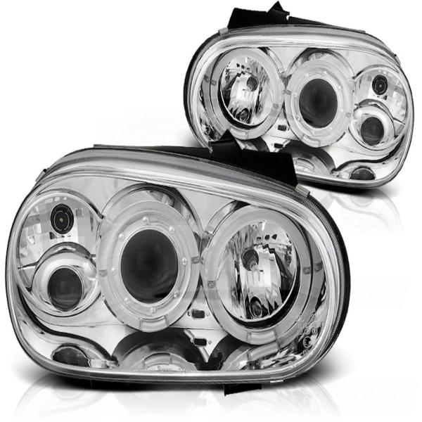 LED Angel Eyes Scheinwerfer für VW Golf 4 97-03 chrom