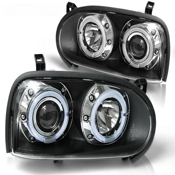 LED Angel Eyes Scheinwerfer für VW Golf 3 91-97 schwarz
