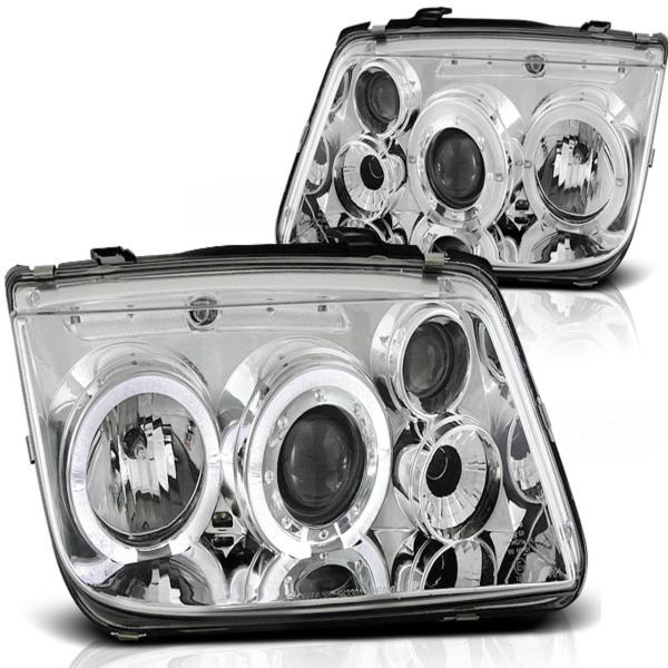 LED Angel Eyes Scheinwerfer für VW Bora 98-05 chrom