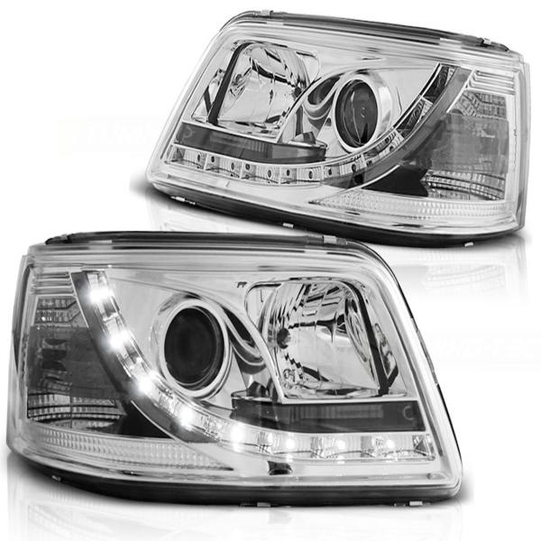 Scheinwerfer LED Tagfahrlicht Optik für VW T5 Bj. 03-09 Chrom