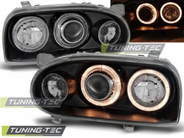 Scheinwerfer Angel Eyes für VW Golf 3 91-97 Schwarz mit Blinker