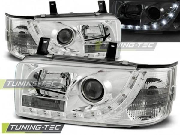Scheinwerfer LED Tagfahrlicht Optik für VW T4 Bus Bj. 90-03 Chrom