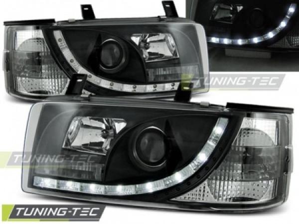 Scheinwerfer LED Tagfahrlicht Optik für VW T4 Bus Bj. 90-03 Schwarz