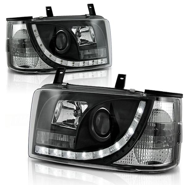 Scheinwerfer LED Tagfahrlicht Optik für VW T4 Bus Bj. 90-03 Schwarz