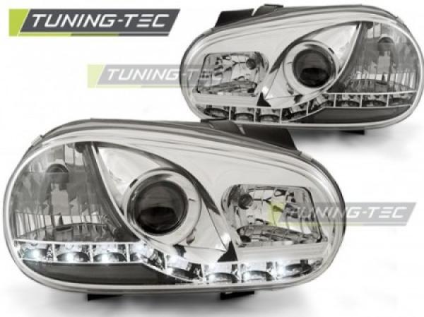 Scheinwerfer LED Tagfahrlicht Optik für VW Golf 4 Bj. 97-03 Chrom