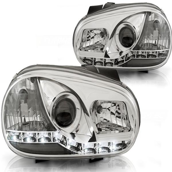 Scheinwerfer LED Tagfahrlicht Optik für VW Golf 4 Bj. 97-03 Chrom