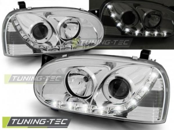 Scheinwerfer LED Tagfahrlicht Optik für VW Golf 3 91-97 Chrom