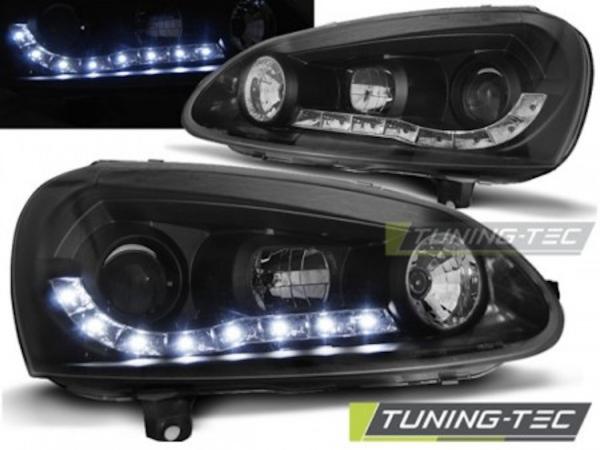 LED Tagfahrlicht Design Scheinwerfer für VW Golf 5 03-09 schwarz