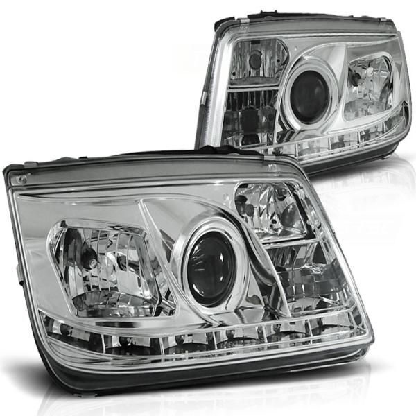 LED Tagfahrlicht Design Scheinwerfer für VW Bora 98-05 chrom