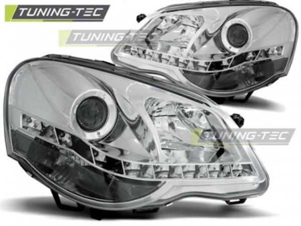 Scheinwerfer LED Tagfahrlicht Optik für VW Polo 9N3 Bj. 05-09 Chrom