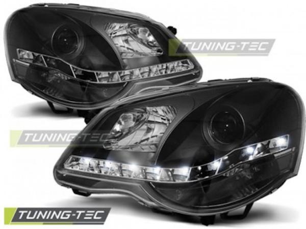 Scheinwerfer LED Tagfahrlicht Optik für VW Polo 9N3 Bj. 05-09 Schwarz