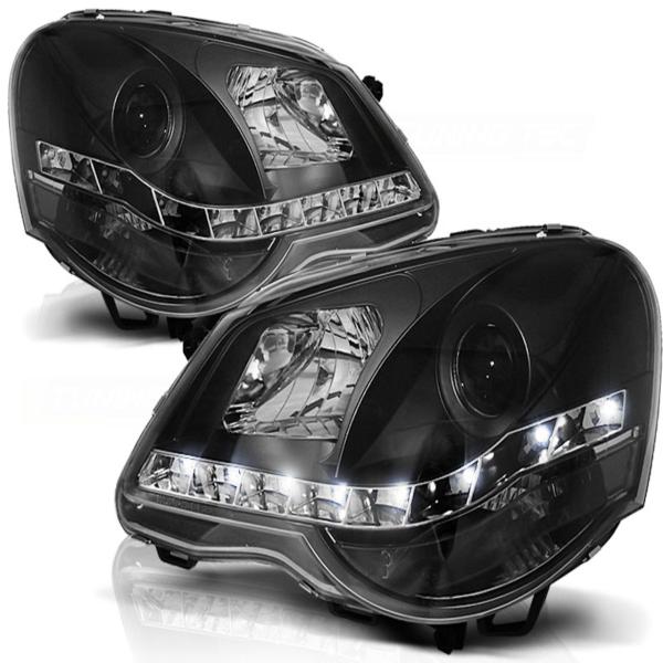 Scheinwerfer LED Tagfahrlicht Optik für VW Polo 9N3 Bj. 05-09 Schwarz
